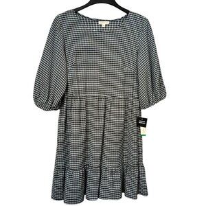 52Seven Women's Knee Length Dress Black White Tiered Plaid Size Large NEW NWT